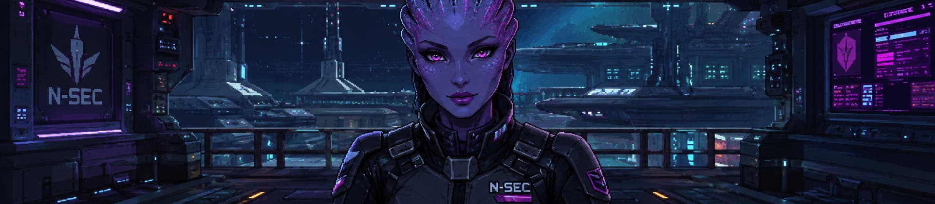 N-SEC field operative on standby, Nexus Station background